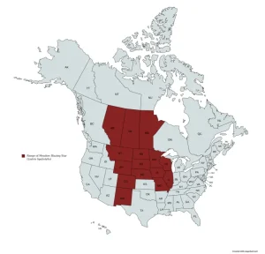 Range map of meadow blazing star (Liatris ligulistylis) in the United States and Canada.