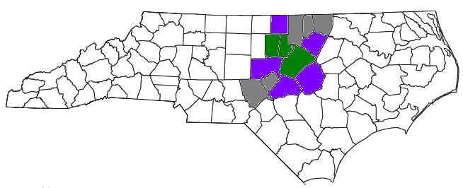 Map of the state of North Carolina showing the Research Triangle region.