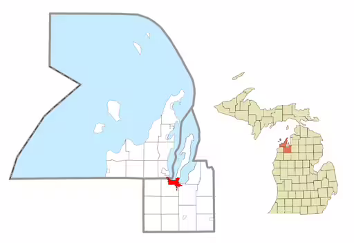 Map of the location of Traverse City, MI.