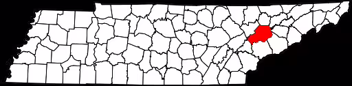 Knox county in red on a map of Tennessee.