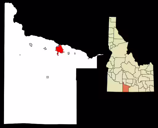 Idaho Falls in red on a map of Idaho.