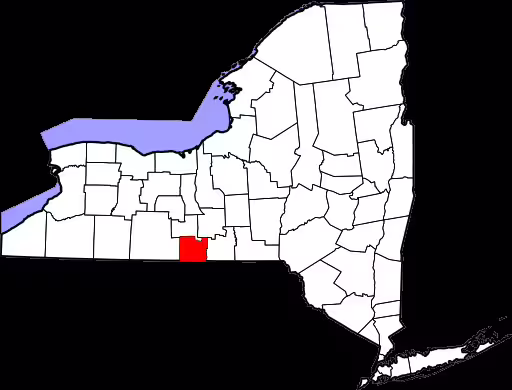 State of New York map with Chemung County, colored in red.