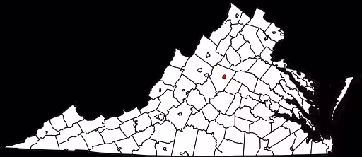 Charlottesville, VA highlighted in red on a Virginia map.