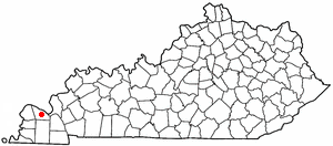 Kentucky state map with red dot on McCracken County.